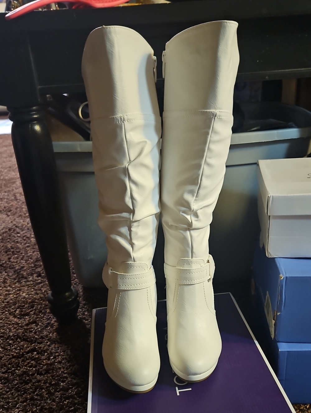 WhiteOver-the-Knee Women's Boots with Buckle Detail